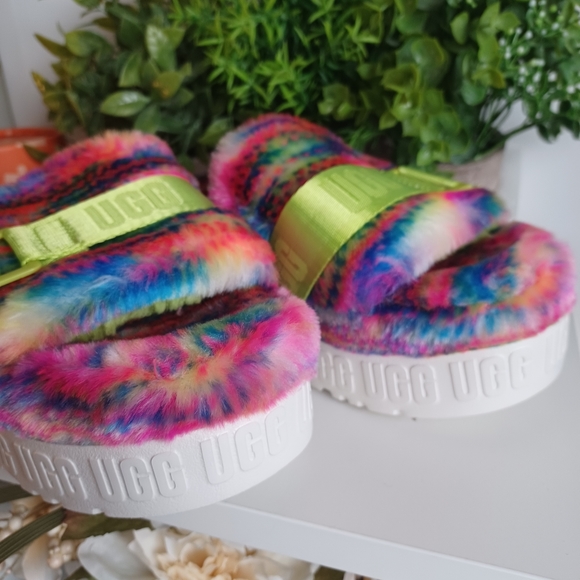 UGG Fluffita Pixelate Platform Slippers | Size 7 | NWT | Multicolor | Faux Shear - Picture 7 of 11
